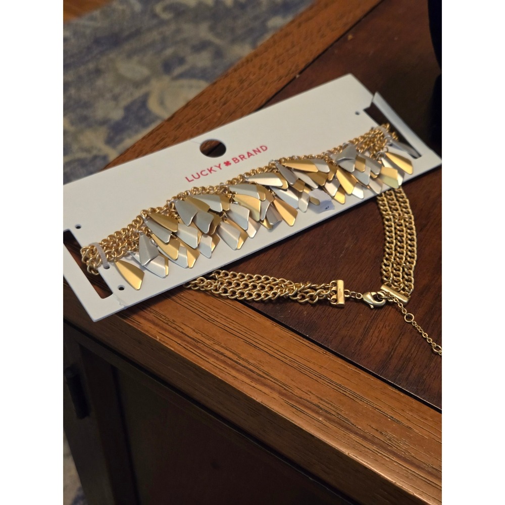 Lucky Brand Fringe Two-Tone Choker Necklace w/ and Extender  New